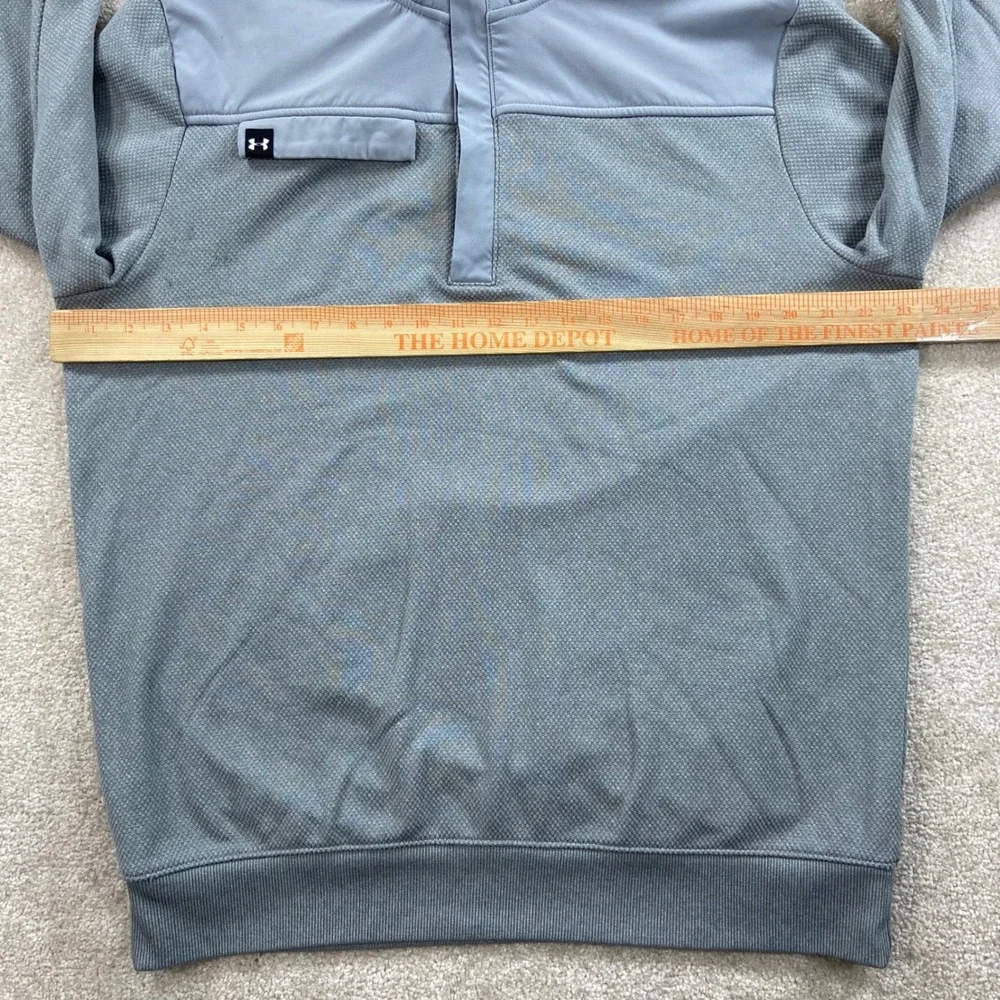 Under Armour Storm Golf Pullover Mens Large Gray Snap Mock Neck Teal Bend Logo